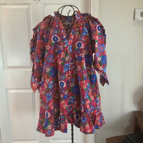 Karlie Ruffle London Floral Cotton Poplin Mini Dress Size Medium - Picture 12 of 12